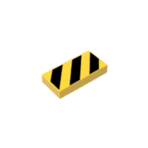 GOBRICKS GDS-566-DE1608 Tile 1 x 2 with Black and Yellow Danger Stripes Pattern